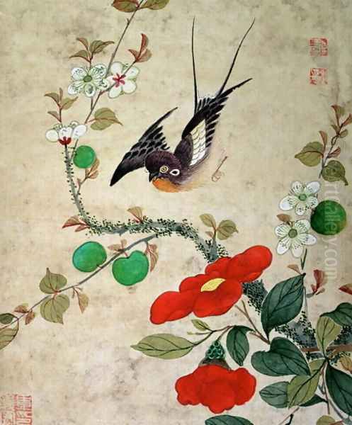 One of a series of paintings of birds and fruit, late 19th century 3 Oil Painting by Guoche Wang