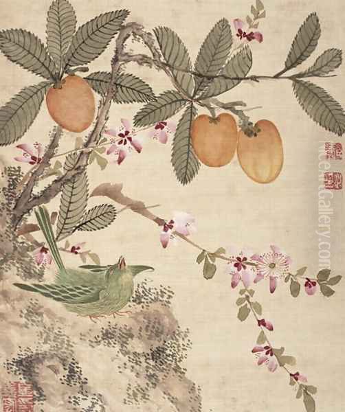 One of a series of paintings of birds and fruit, late 19th century 2 Oil Painting by Guoche Wang