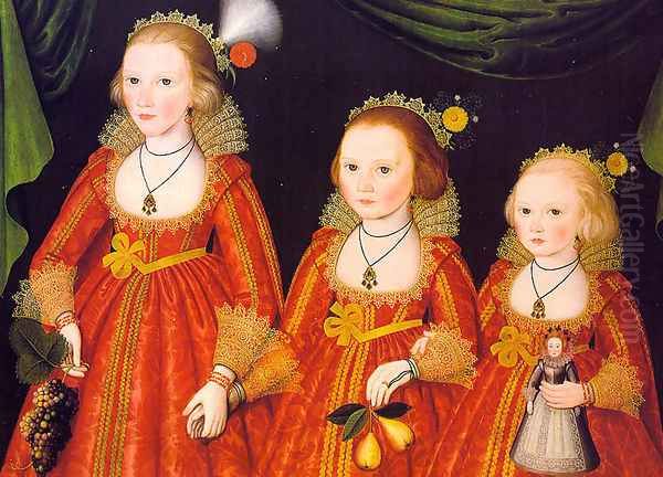 Three Young Girls 1620 Oil Painting by Follower of William Larkin