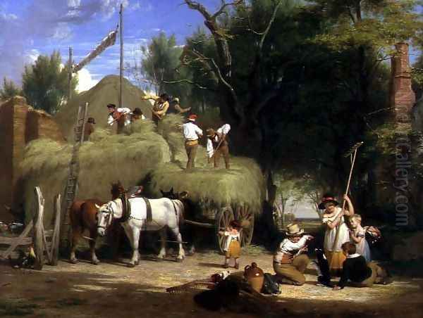 Stacking Hay, 1840 Oil Painting by William Frederick Witherington