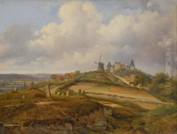 View Of A French Village Oil Painting by Georges Michel