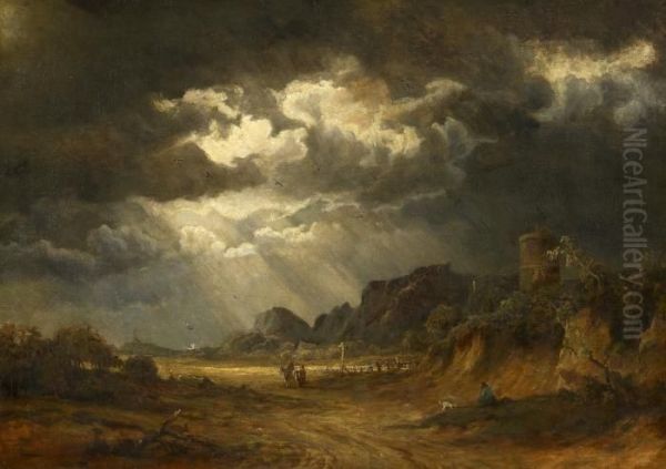 Stormy Landscape With Shepherds Oil Painting by Georges Michel