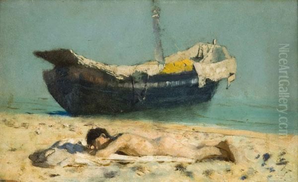 Nudo Disteso Sulla Spiaggia Oil Painting by Francesco Paolo Michetti