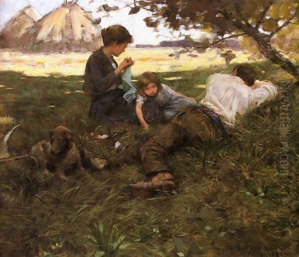 Family Resting under a Tree Oil Painting by Frederick Judd Waugh