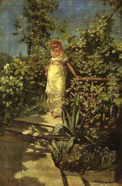 Young Woman in a Garden Oil Painting by Frederick Judd Waugh