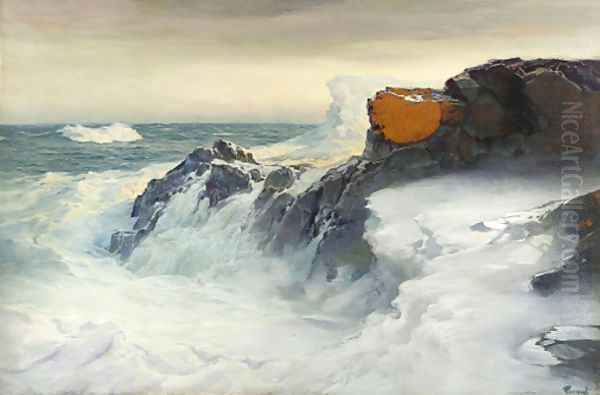 Surf and Rocks Oil Painting by Frederick Judd Waugh