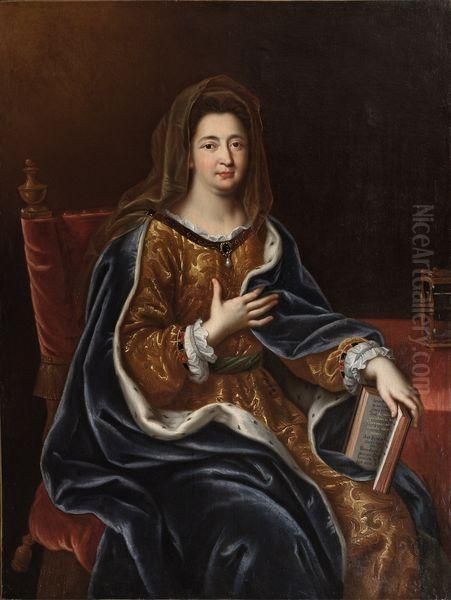 Portrait De Francoise D'aubigne,
 Marquise De Maintenon (1635 1719) En Sainte Francoise Romaine. Oil Painting by Pierre Le Romain I Mignard