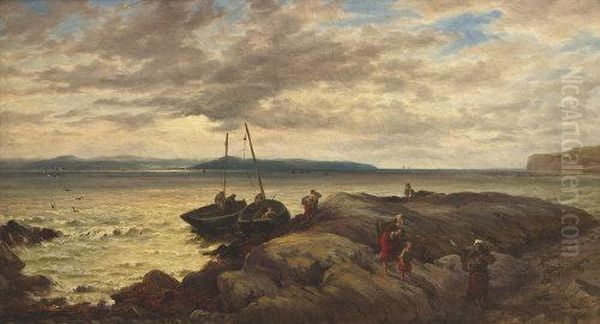 Morning - Landing Fish At Blackrock, Galway Bay Oil Painting by Thomas Rose Miles