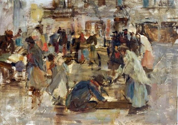 Mercato A Venezia Oil Painting by Alessandro Milesi