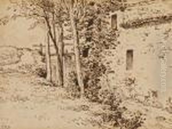 Cour D'eau Le Long D'une Ferme, Campagne De Vichy.palais Oil Painting by Jean-Francois Millet