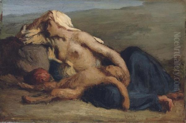 Hagar And Ishmael Oil Painting by Jean-Francois Millet