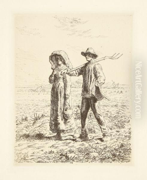 Le Depart Pour Le Travail Oil Painting by Jean-Francois Millet