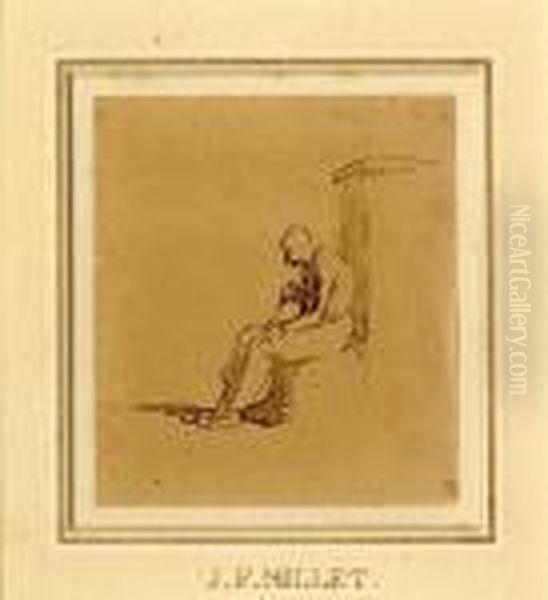 Sitting Man Oil Painting by Jean-Francois Millet