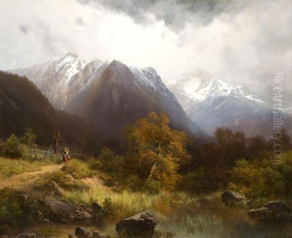 Vue Presumee De La Zugspitze Oil Painting by Karl Millner