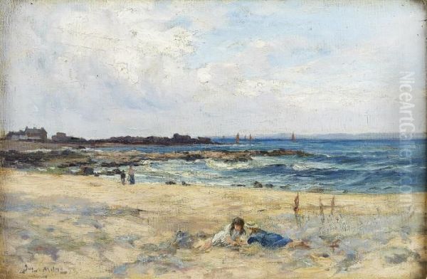 Girls On The Beach Oil Painting by Joseph Milner