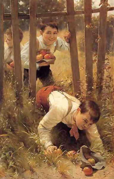 Stealing Apples Oil Painting by Karl Witkowski