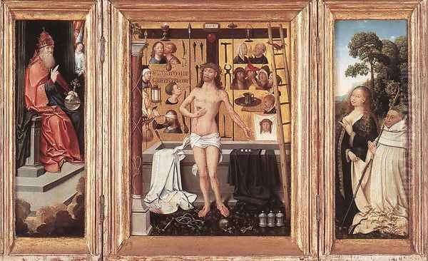 Triptych of Abbot Antonius Tsgrooten 1507 Oil Painting by Goossen van der Weyden