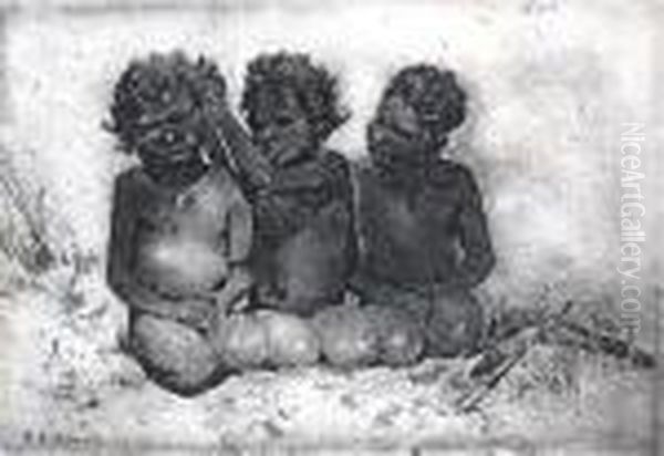 Three Aboriginal Children Oil Painting by Benjamin Edwin Minns