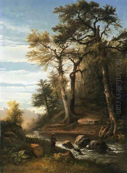 Fisherman by a Stream Oil Painting by John Williamson