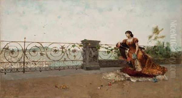 Joven Desde Una Terraza Oil Painting by Francisco Miralles Galup