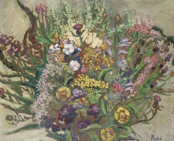 Bouquet Of Flowers Oil Painting by Jean Misceslas Peske