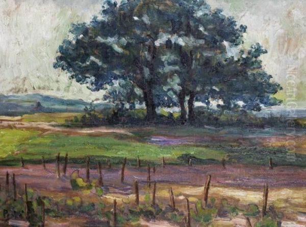 Landscape With Oak Trees Oil Painting by Jean Misceslas Peske