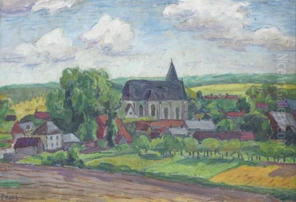 Landscape With A Church Oil Painting by Jean Misceslas Peske