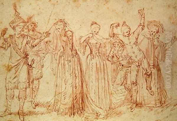 Group of Comic and Tragic Actors Oil Painting by Watteau, Jean Antoine