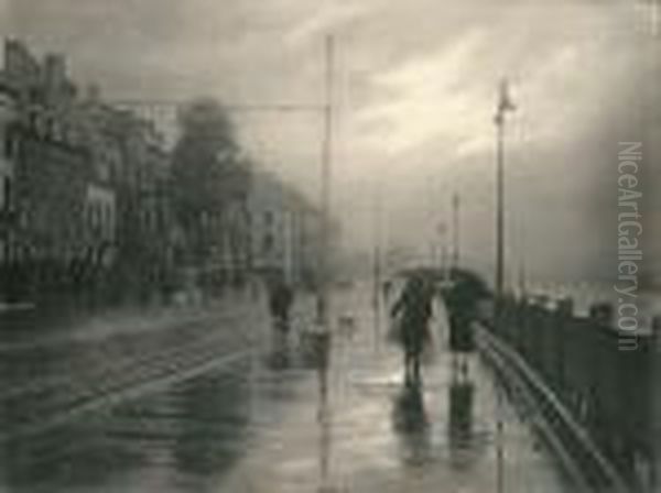 Pluie A Namur, Belgique Oil Painting by Leonard Misonne