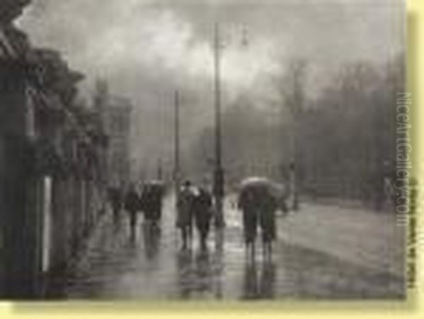 Rue Royale Sous La Pluie Oil Painting by Leonard Misonne