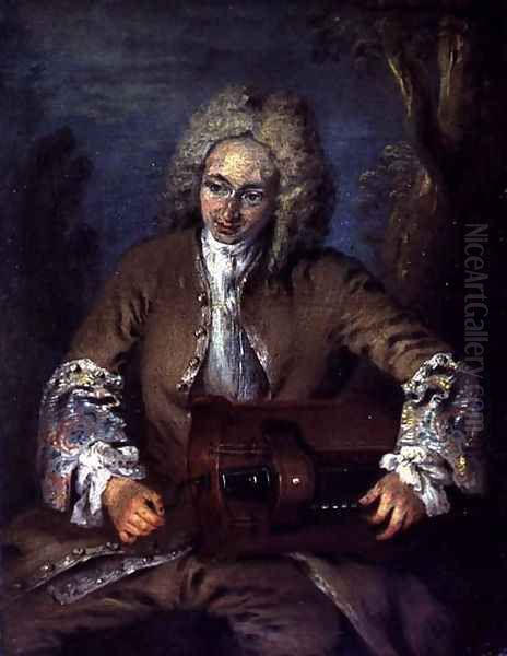 Man Playing a Hurdy-Gurdy Oil Painting by Watteau, Jean Antoine