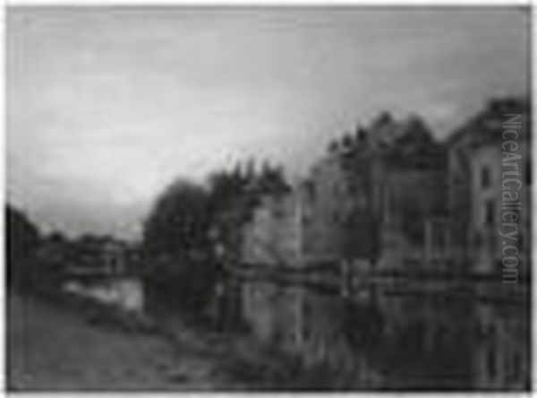 Houses On A Canal Oil Painting by Leonard Misonne