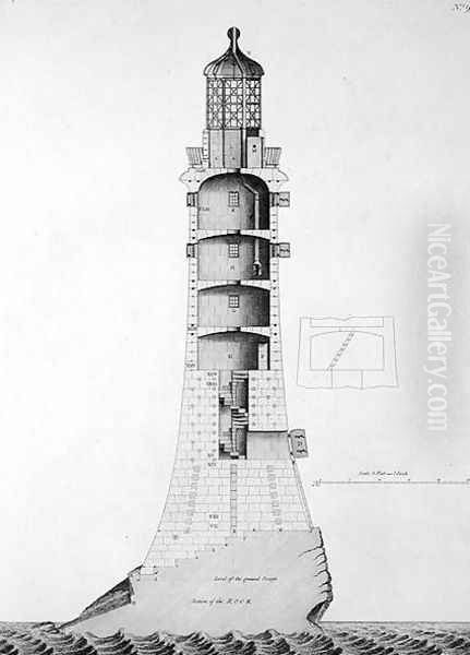 Edystone Lighthouse engraved by Edward Rooker (c.1712-74), 1763 Oil Painting by Henry Winstanley