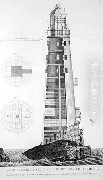 Edystone Lighthouse engraved by John Record (fl.1768-80), 1784 Oil Painting by Henry Winstanley