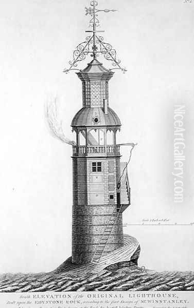 Edystone Lighthouse engraved by Henry Roberts (fl.1761), 1761 Oil Painting by Henry Winstanley