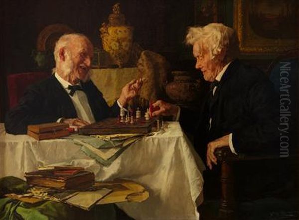 The Chess Game Oil Painting by Louis Charles Moeller