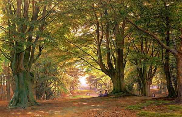 Playing in the beech wood, 1876 Oil Painting by Edmund George Warren