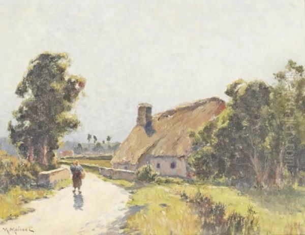 A Traveller On A Country Track Oil Painting by Maurice Moisset