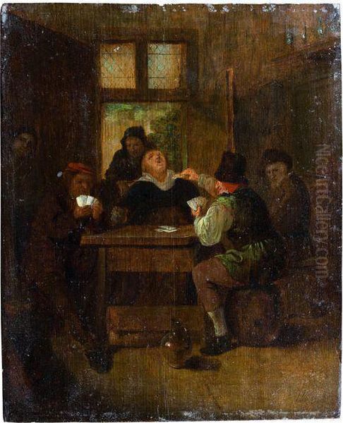 joueurs De Cartes Dans Une Taverne Oil Painting by Bartholomeus Molenaer