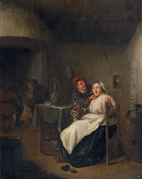 Interieur Mit Trinkendem Paar Oil Painting by Jan Miense Molenaer