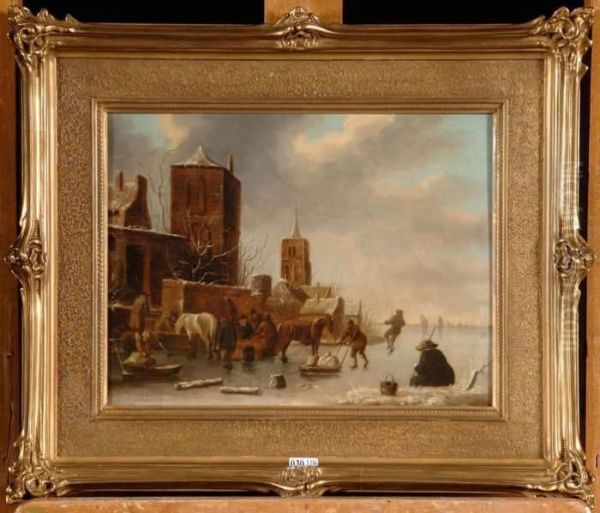 Paysage Hivernal Aux Patineurs Oil Painting by Claes Molenaar (see Molenaer)