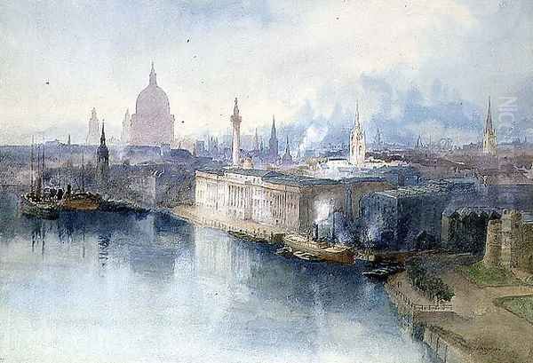 London from the Tower Bridge, 1914 Oil Painting by Richard Henry Wright