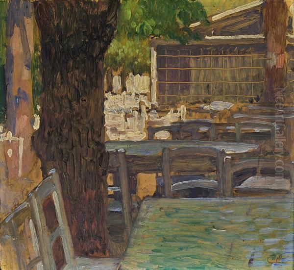 Blick In Ein Gartencafe Oil Painting by Carl Moll