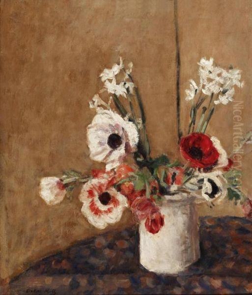 Vase Of Flowers Oil Painting by Oskar Moll