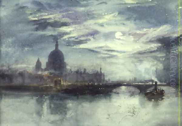 View of the Thames with St. Pauls in the Distance Oil Painting by Richard Henry Wright