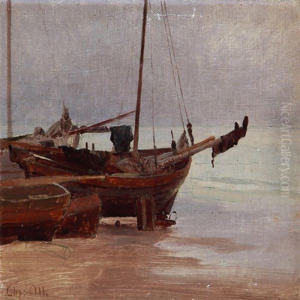 Baade Paa Stranden I Lonstrup Oil Painting by Christian Molsted