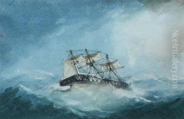 Sailing Ship And A Steam Sailing Ship In Rough Seas Oil Painting by Peter Monamy