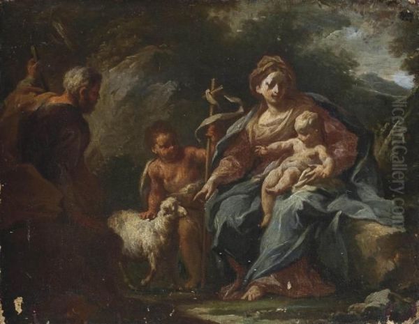 The Holy Family With The Infant Saint John The Baptist Oil Painting by Domenico Mondo