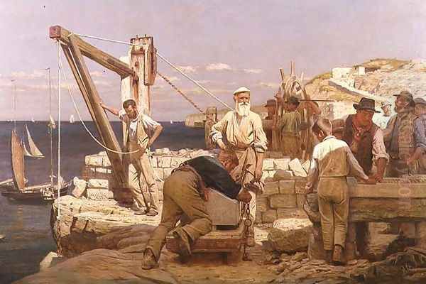 Quarrymen of Purbeck Oil Painting by Henry Tanworth Wells