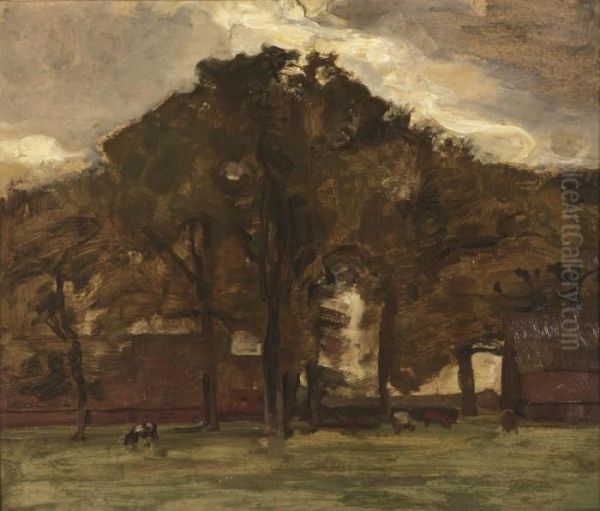 Farmstead Under Oak Trees Oil Painting by Piet Mondrian